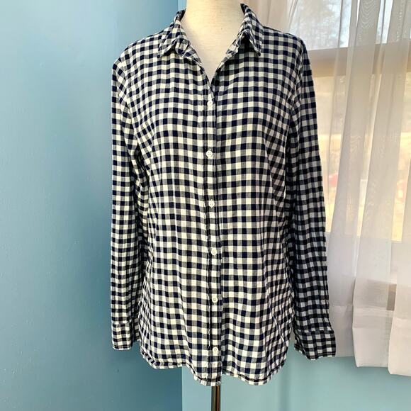 J. Crew Navy Gingham Boy Button Down Shirt Size 10 - Picture 8 of 9